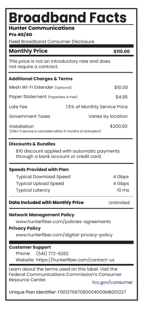 4G Pro Hunter Fiber Broadband Facts