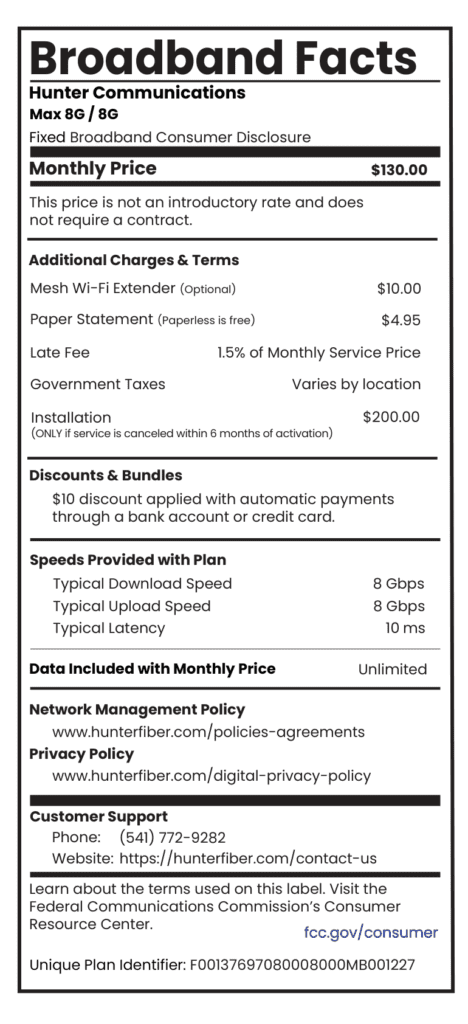 8G Ultimate Hunter Fiber Broadband Facts
