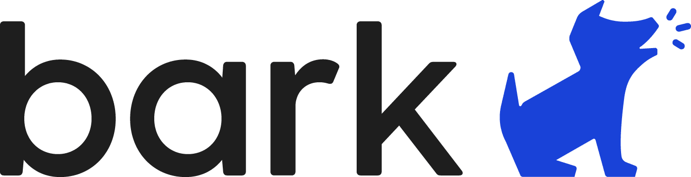 Bark logo with a black and blue background and a picture of a dog.