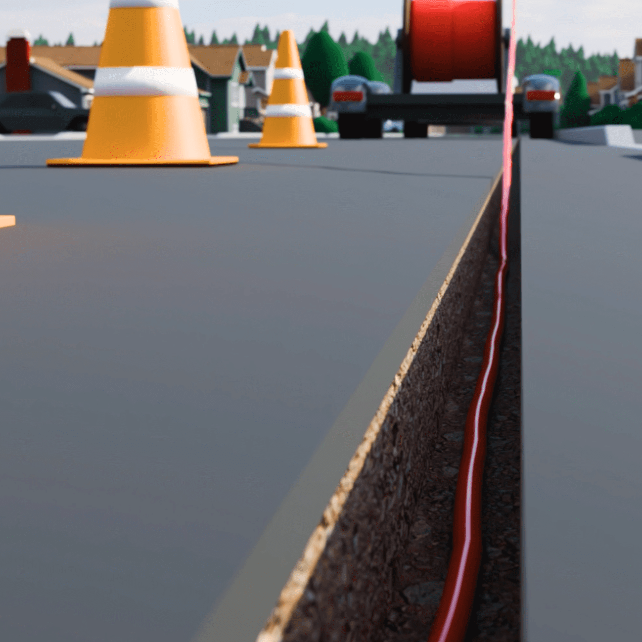 Microtrench laying fiber Microtrench laying fiber